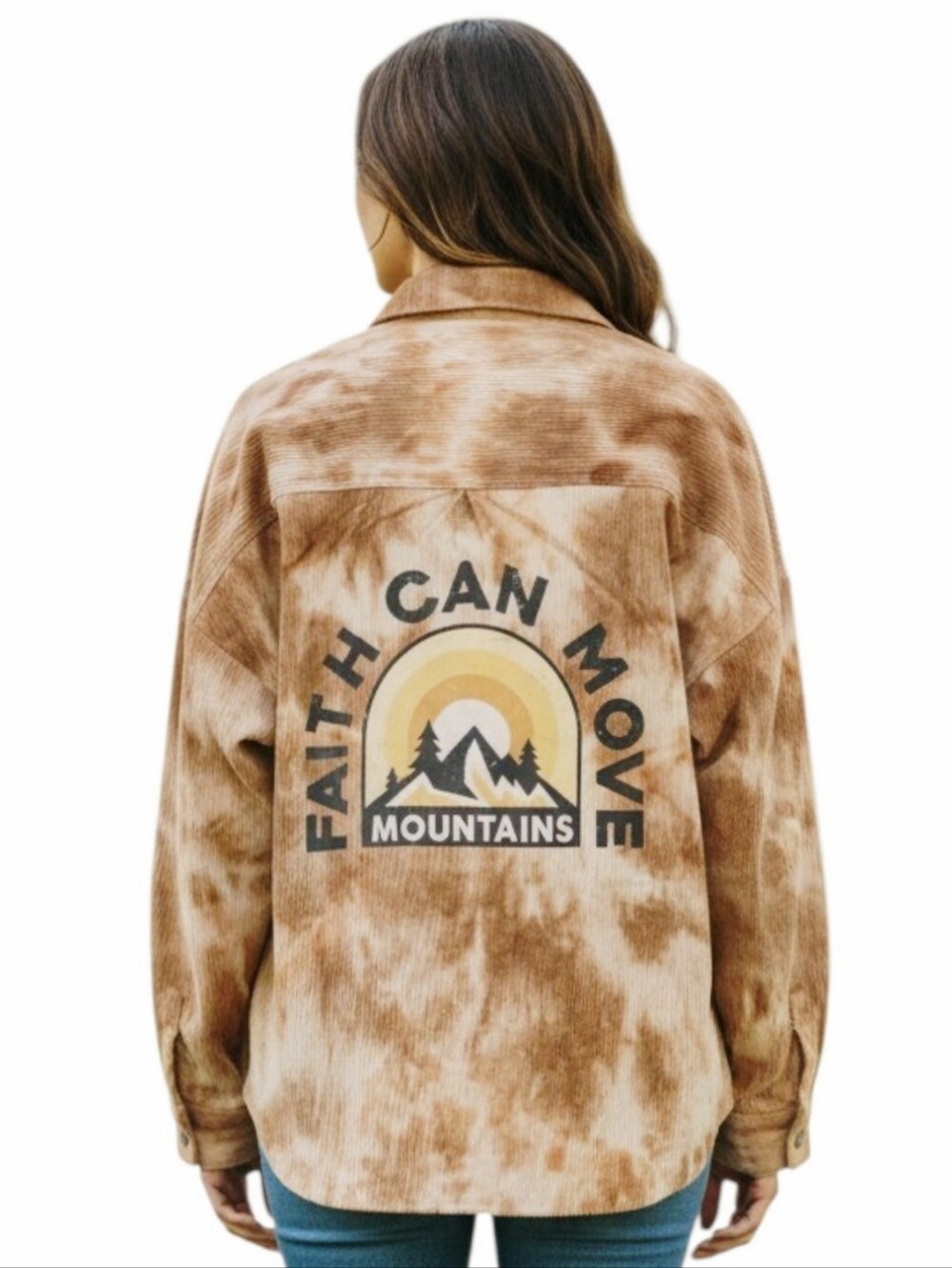 Faith Can Move Mountains Repurposed Christian Theme Tie Dye Mini Cord Shirt, M/L